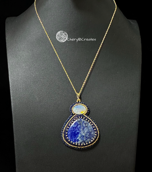 Lapis with Opal Pendant Necklace