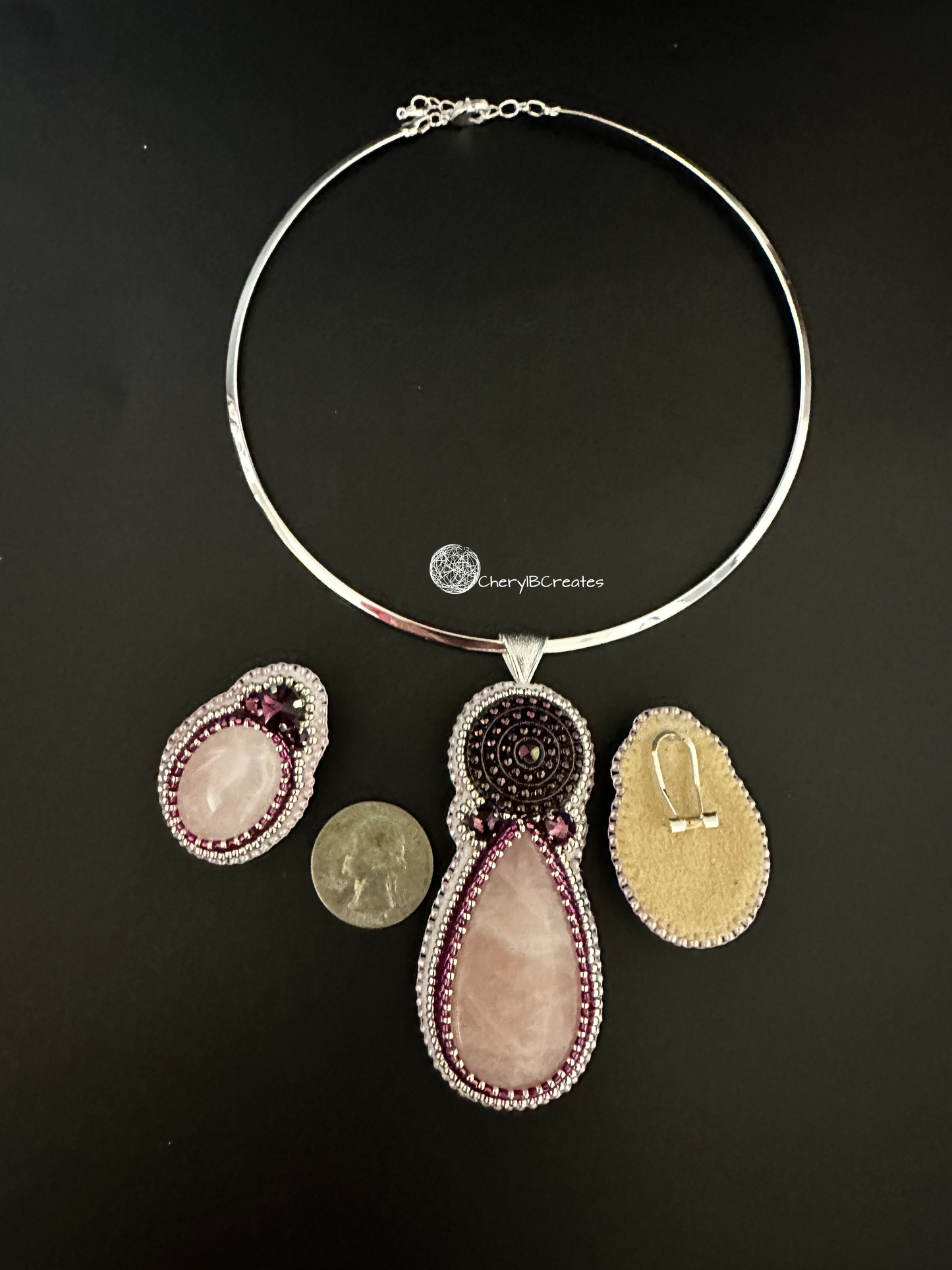 Rose Quartz Pendant Necklace Set