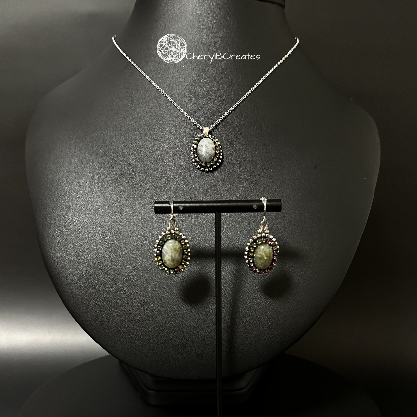 Simple Labradorite Necklace and Earring Set