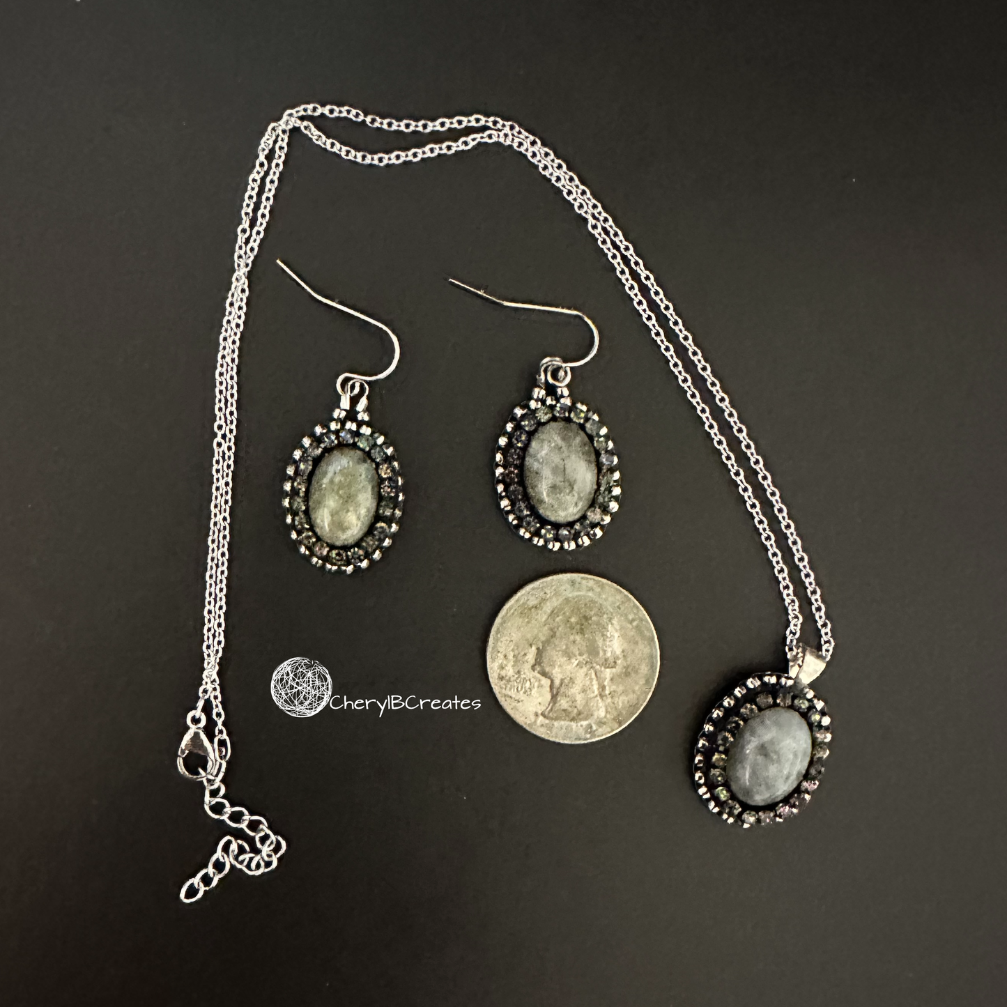 Simple Labradorite Necklace and Earring Set