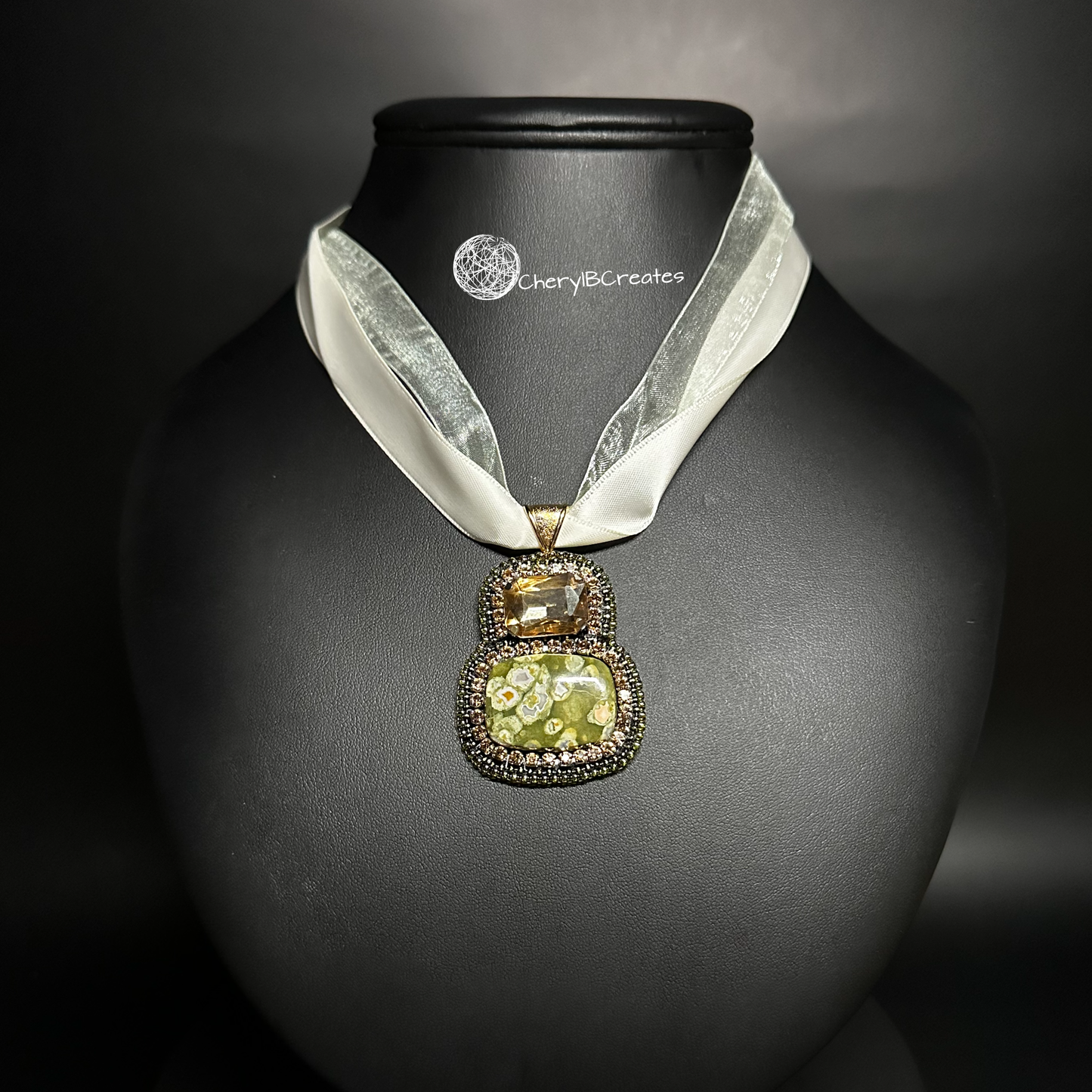 Ocean Jasper With Rhinestone Pendant Necklace