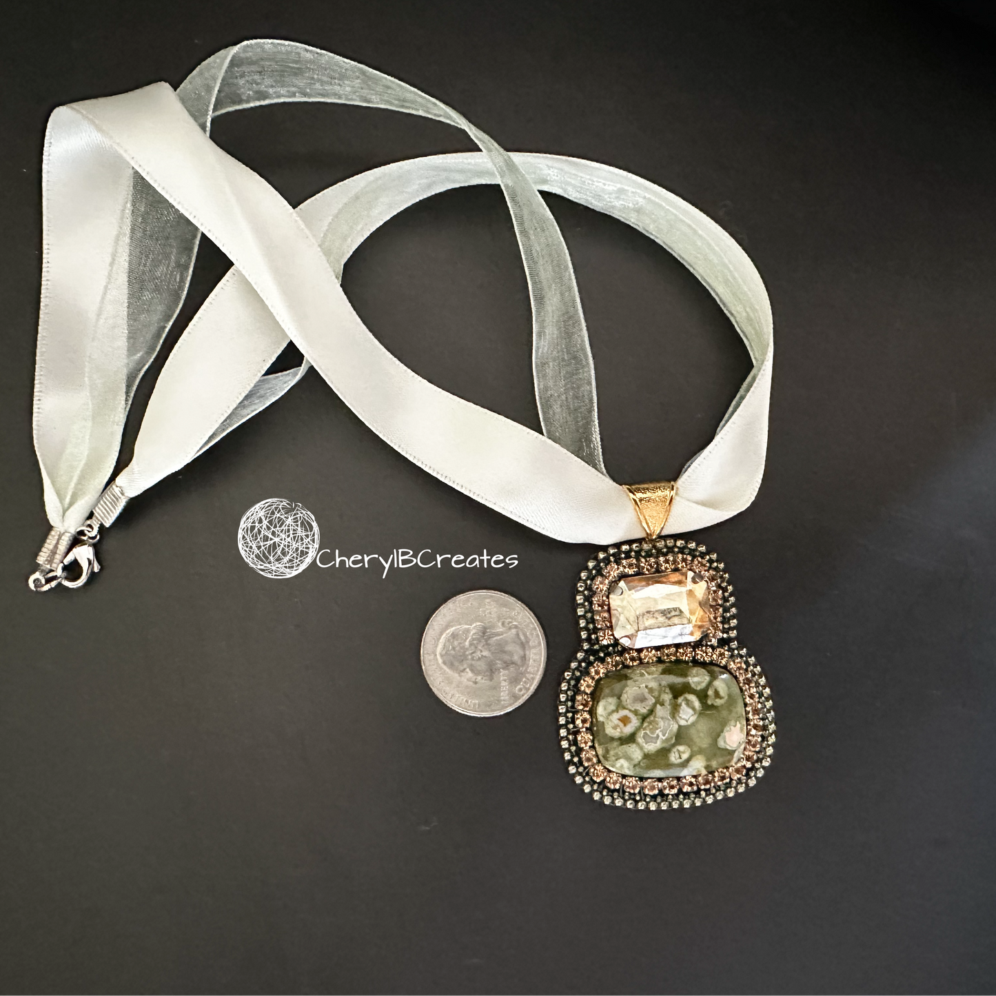 Ocean Jasper With Rhinestone Pendant Necklace