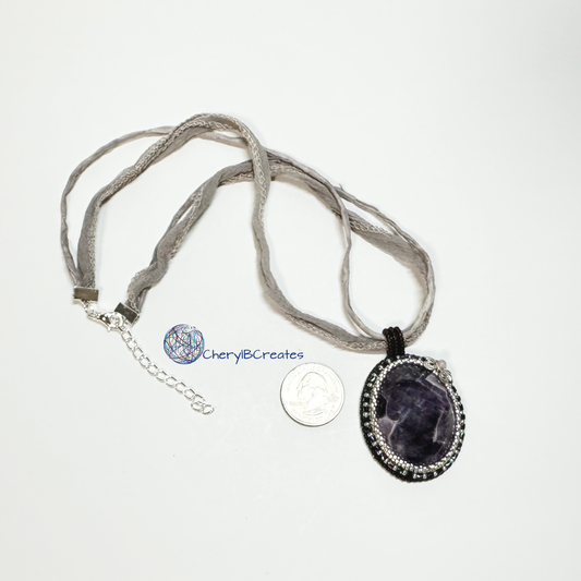 Chevron Amethyst Necklace With Ribbon