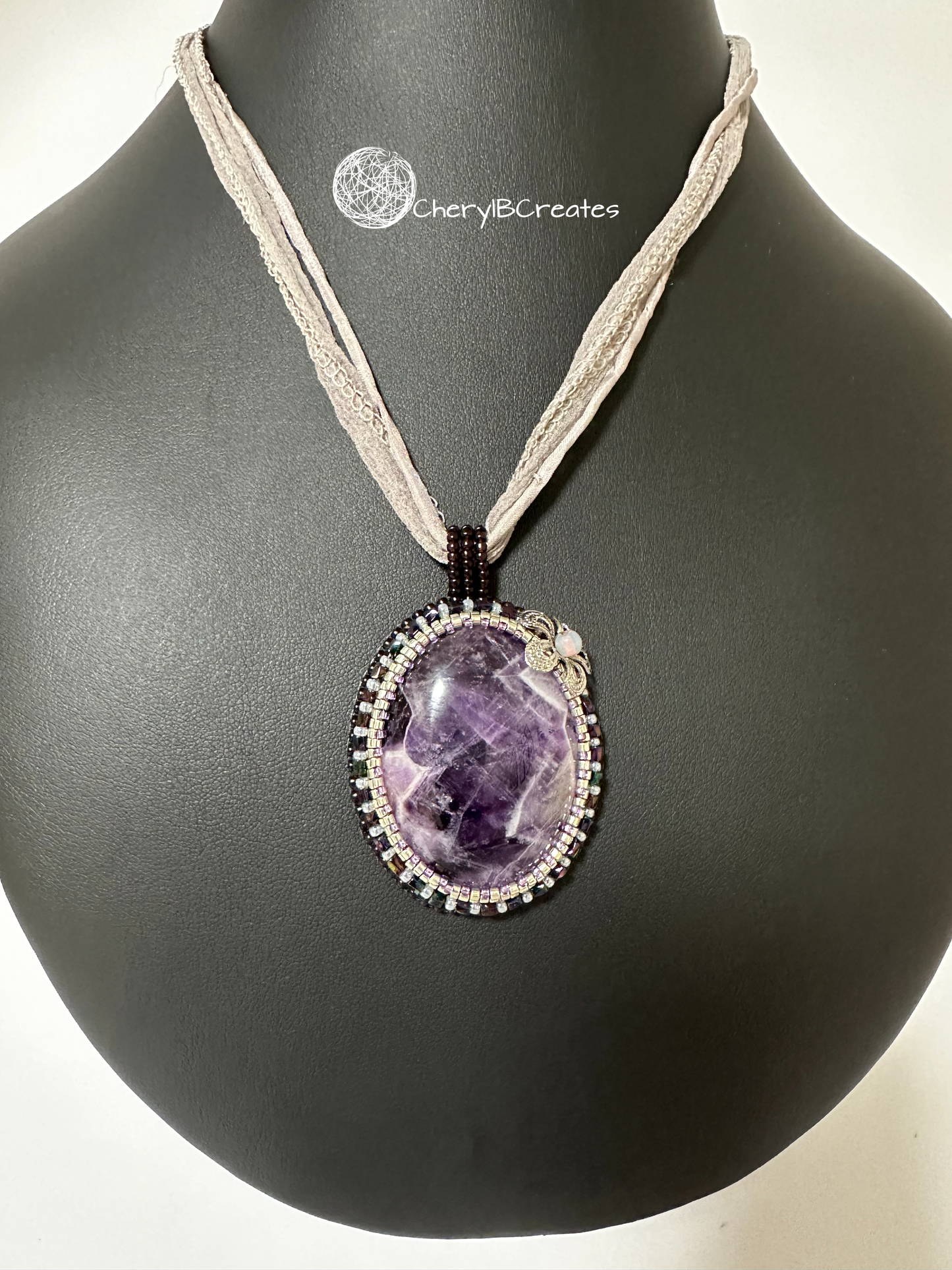 Chevron Amethyst Necklace With Ribbon