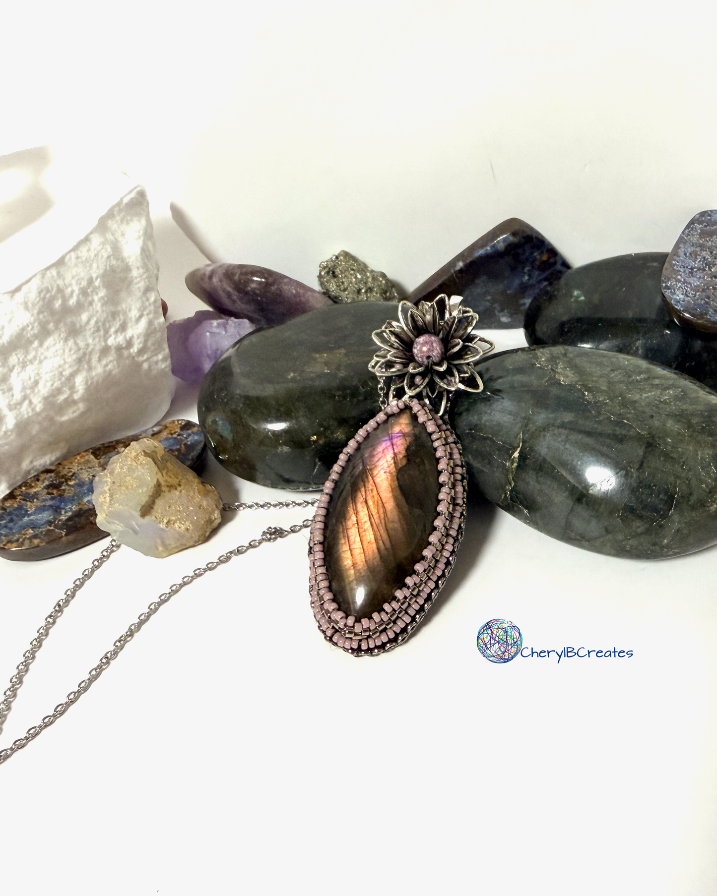 Blooming Lotus Labradorite Pendant Necklace