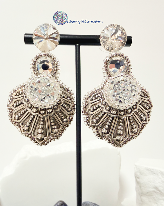 Beaded Crown Crystal Earrings