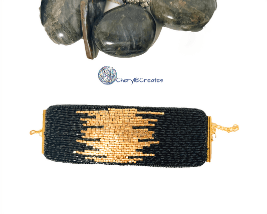 Gilded Noir-Black and Gold Bead Embroidered Bracelet