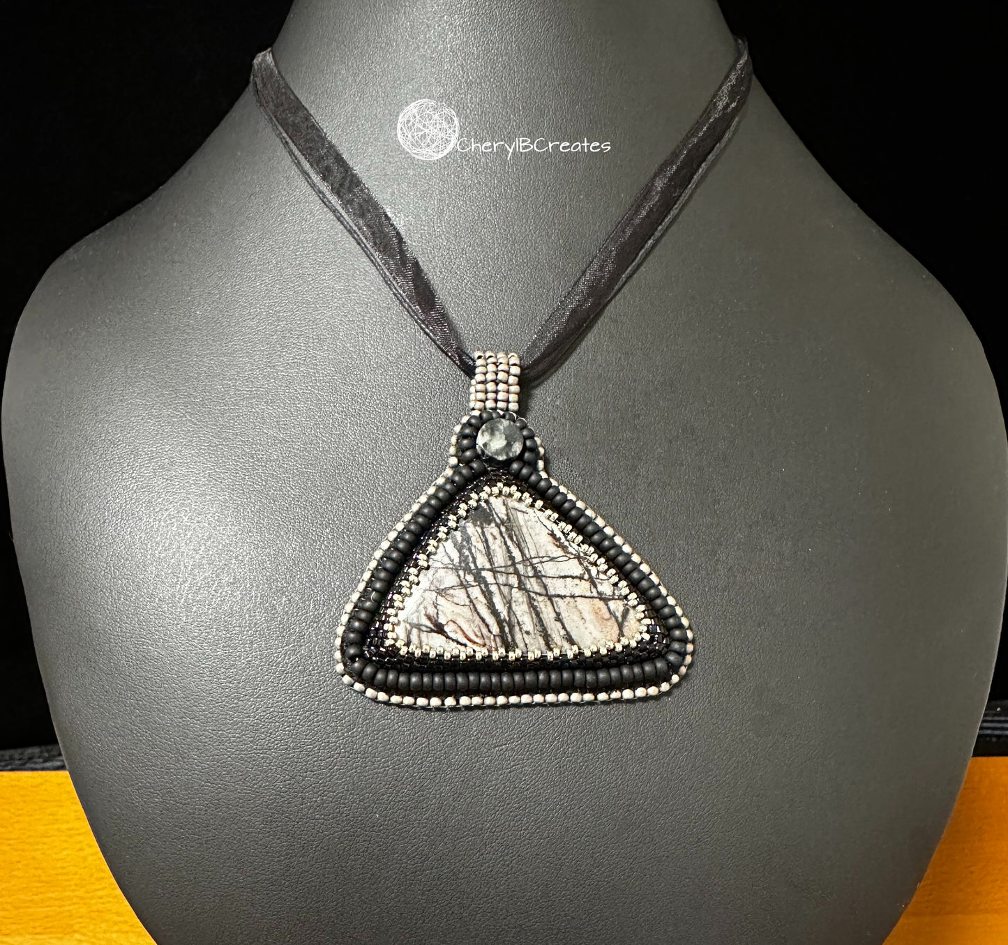 Picasso Jasper Necklace Pendant on Ribbon
