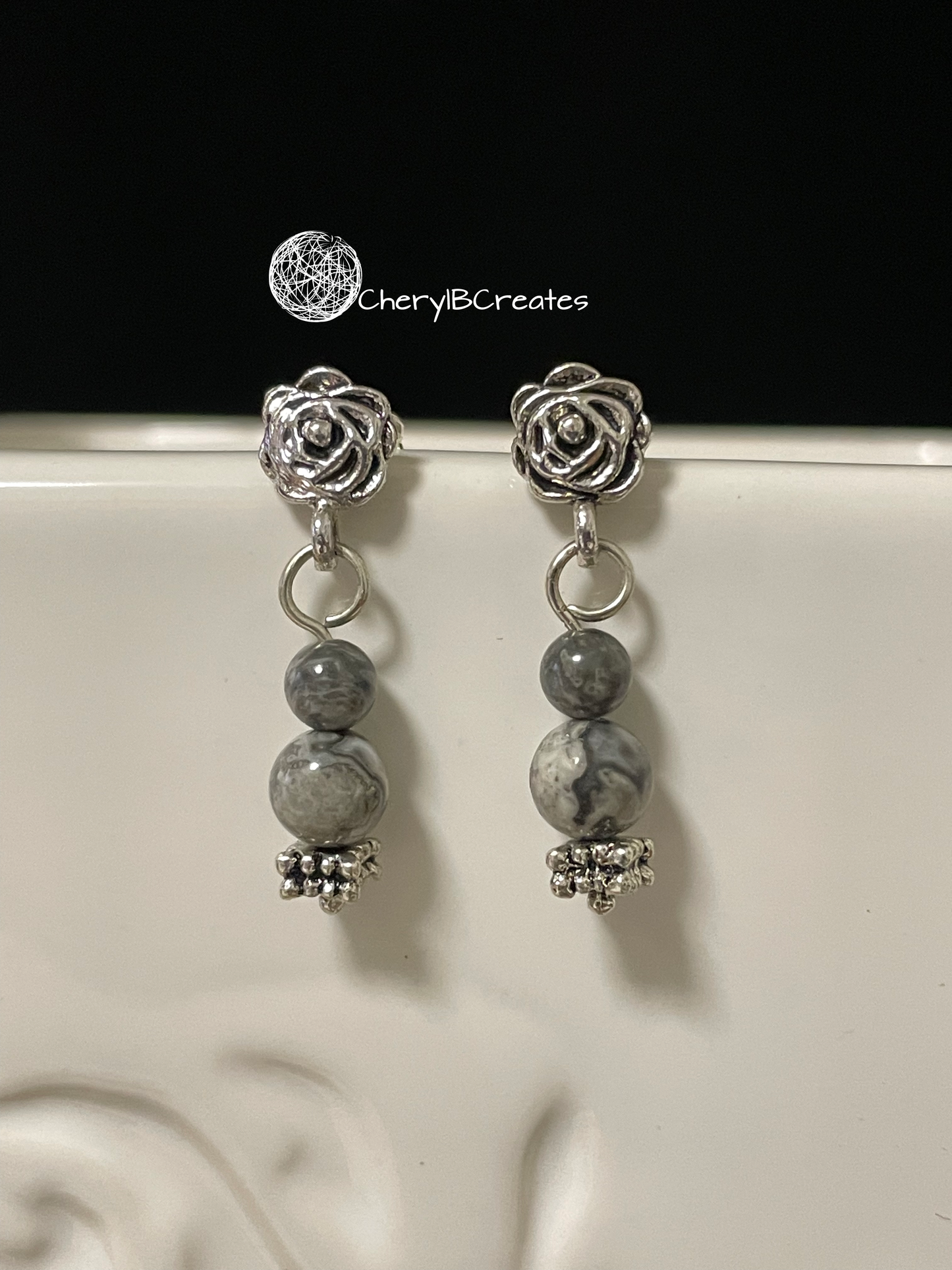 Picasso Marble Teardrop With Flowers Necklace Set