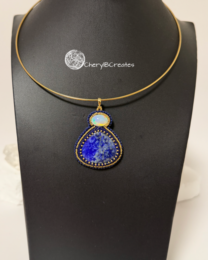 Lapis with Opal Pendant Necklace