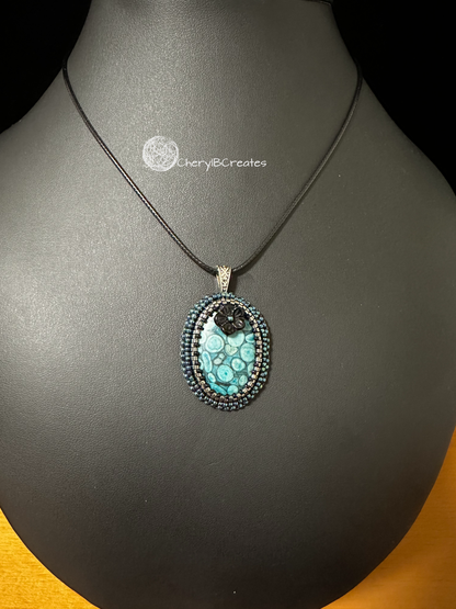 Teal Fossil Pendant Necklace