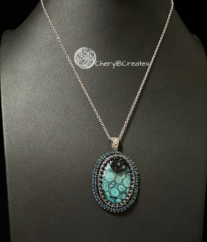 Teal Fossil Pendant Necklace