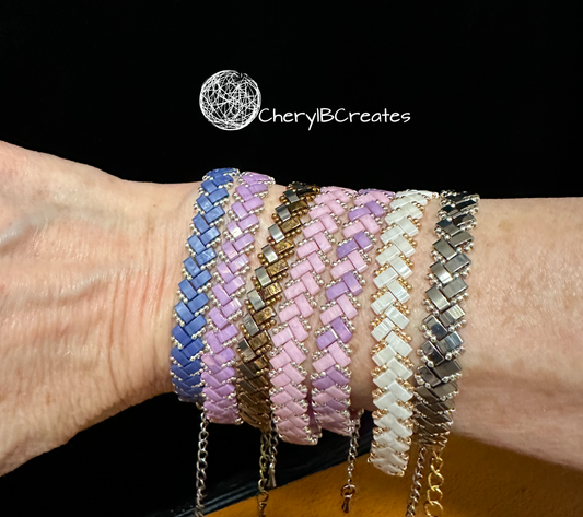 2 Wide Half Tila Herringbone Bracelet