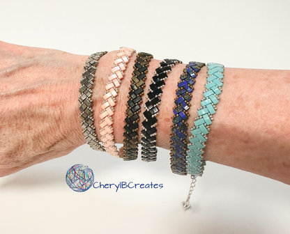 2 Wide Half Tila Herringbone Bracelet