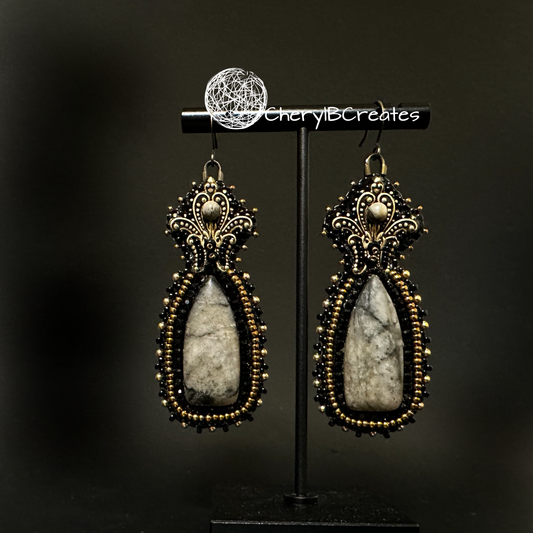 Picasso Jasper Earrings With Gold Filigree