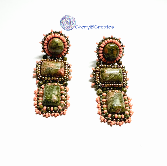 Three Tier Unakite Earrings