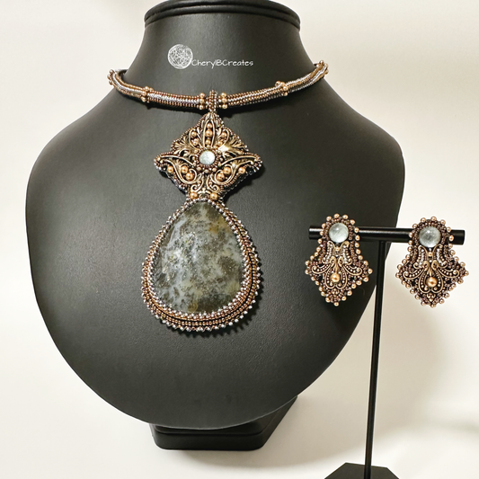 Gilded Age Necklace Set: Ocean Jasper With Gold Filigree