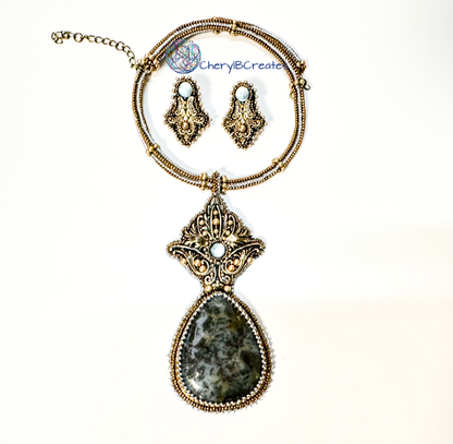 Gilded Age Necklace Set: Ocean Jasper With Gold Filigree