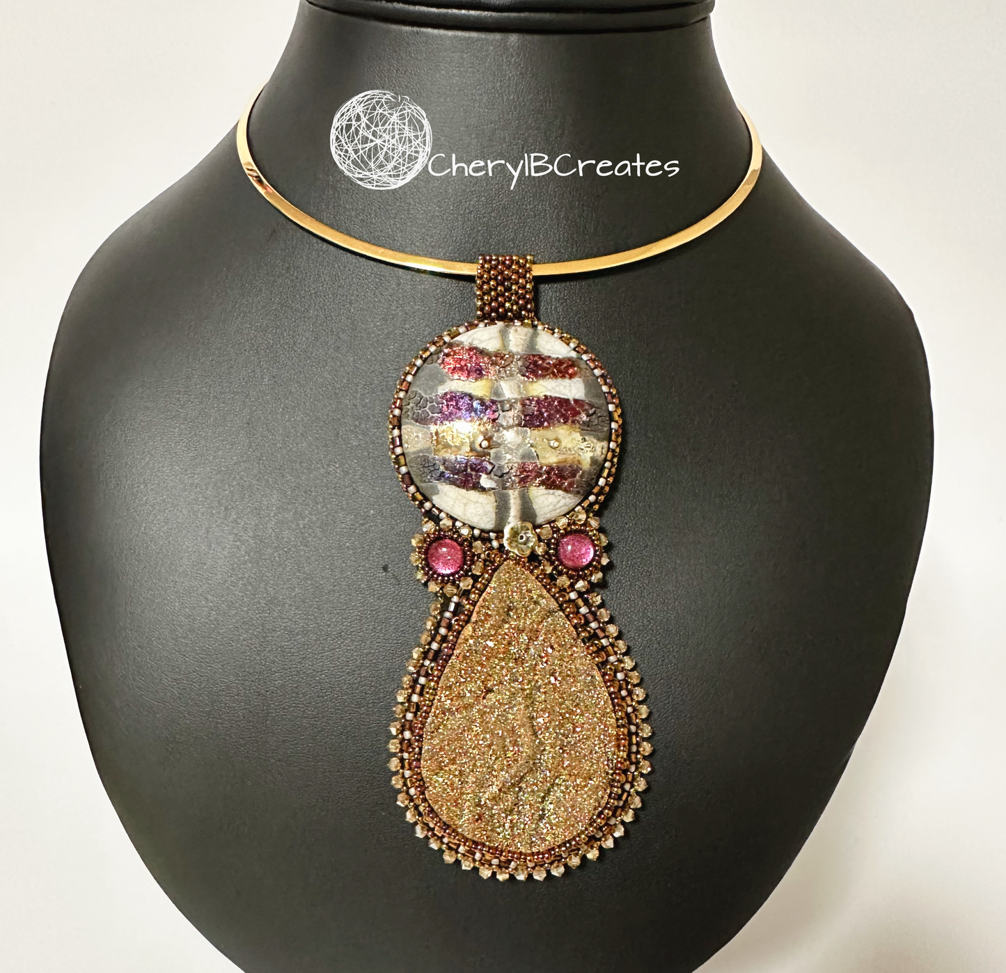 Raku and Druzy Pendant Necklace