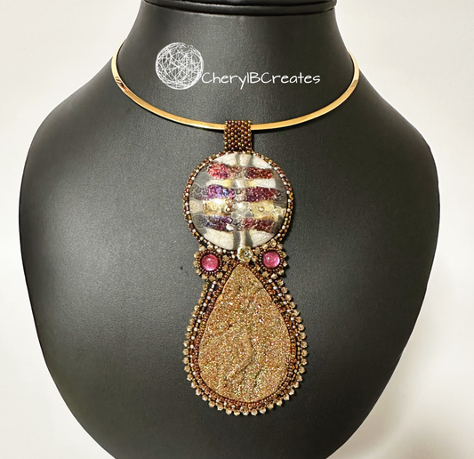 Raku and Druzy Pendant Necklace