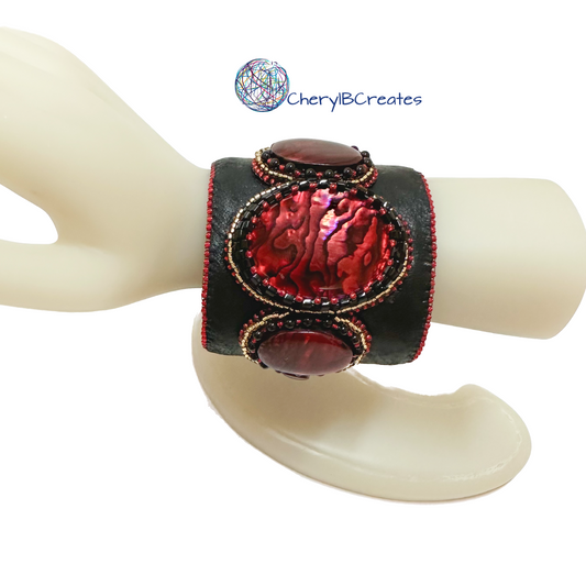Red Abalone Shell Cuff Bracelet