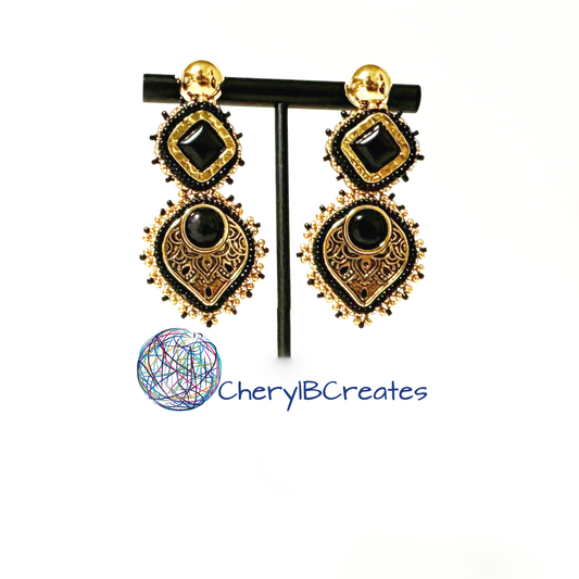 Black Onyx and Gold Earrings