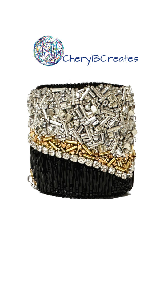 Black Gold and Silver Cuff Bracelet
