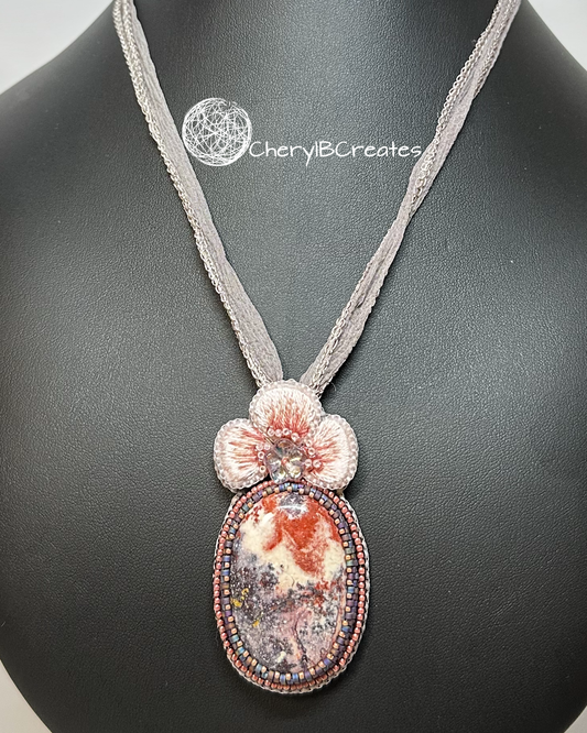 Rhodonite With Hand Embroidered Flower