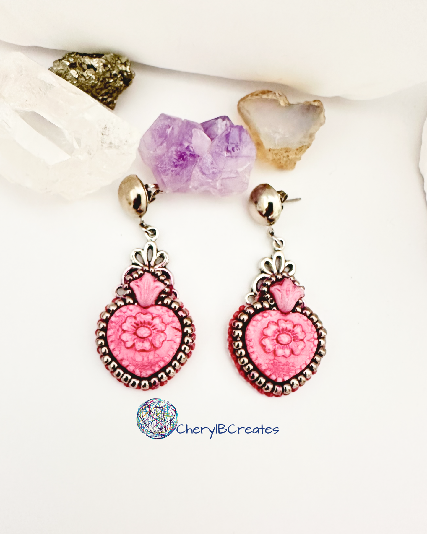 Pink Heart And Lily earrings