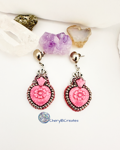 Pink Heart And Lily earrings