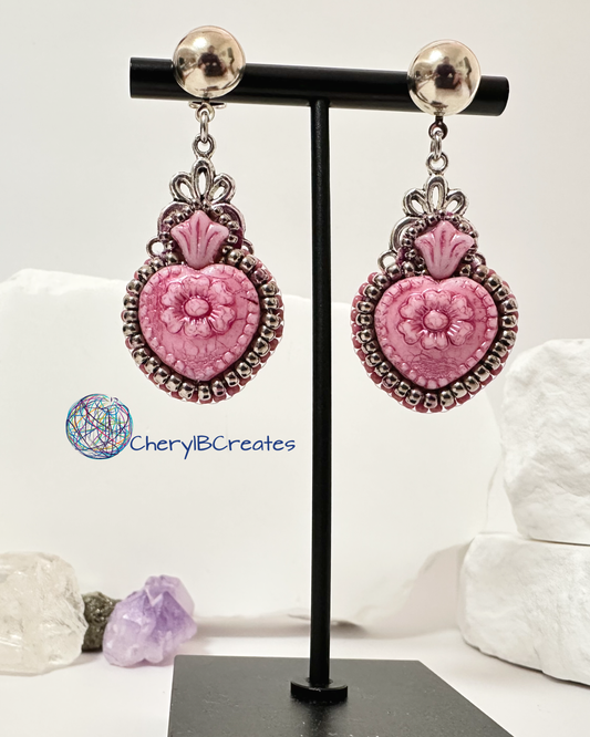 Pink Heart And Lily earrings