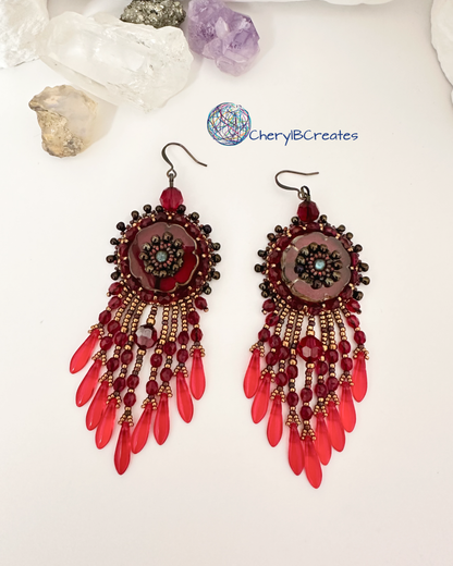 Red Hawaiian Flower Earrings