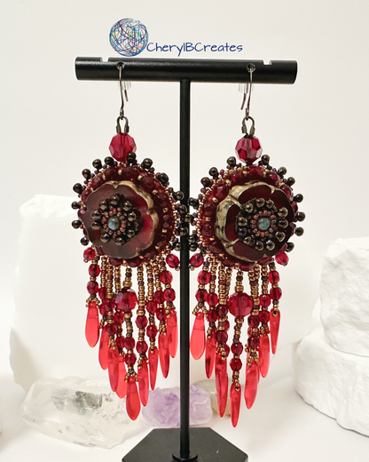 Red Hawaiian Flower Earrings