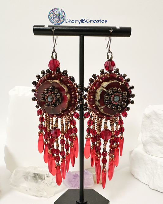 Red Hawaiian Flower Earrings