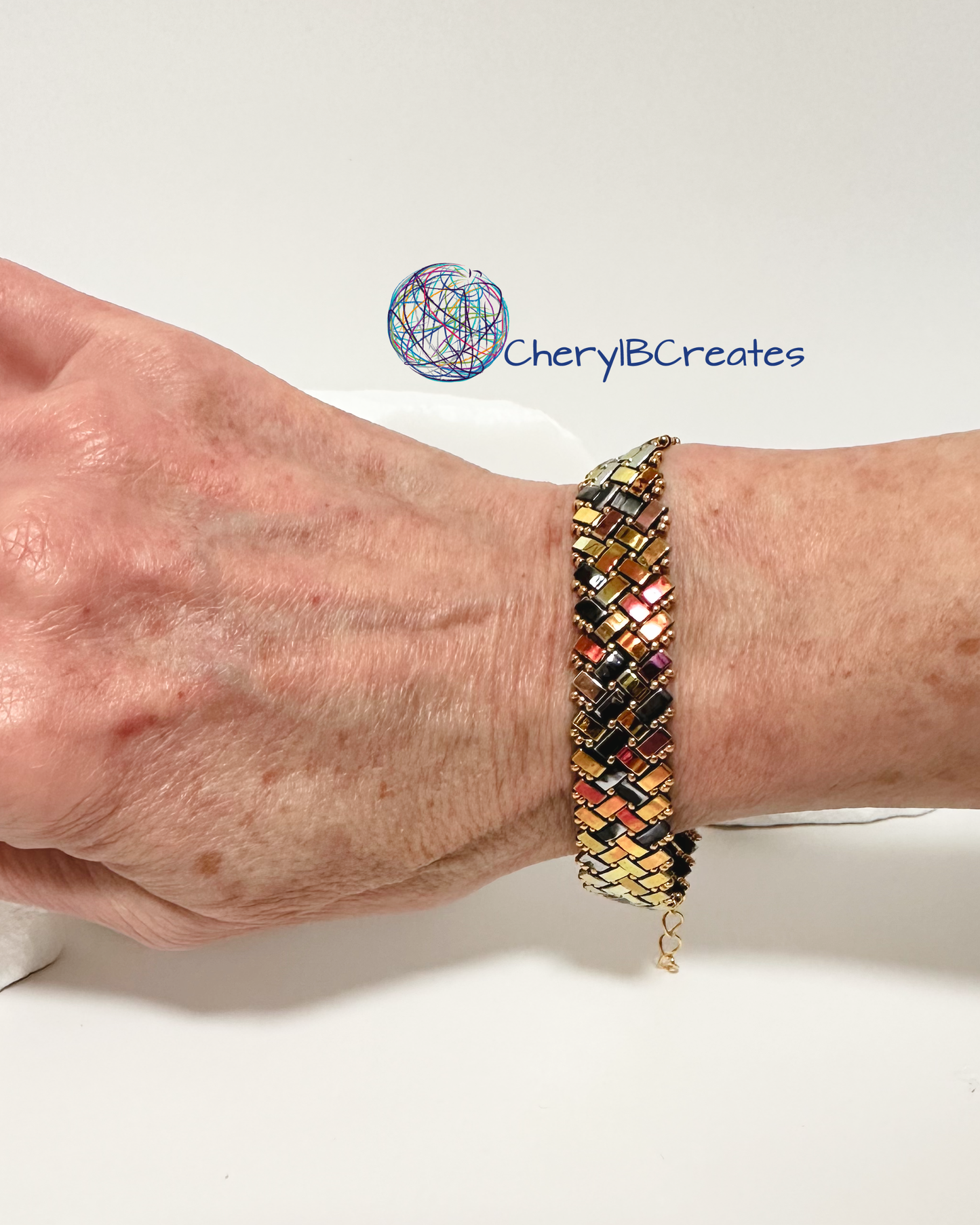 2 Wide Half Tila Herringbone Bracelet