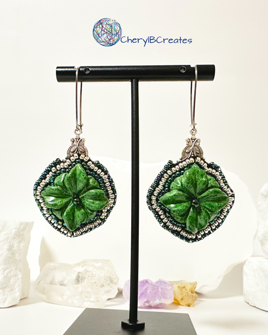 Mountain Jade Carved Flower Earrings