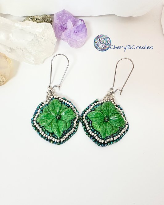 Mountain Jade Carved Flower Earrings