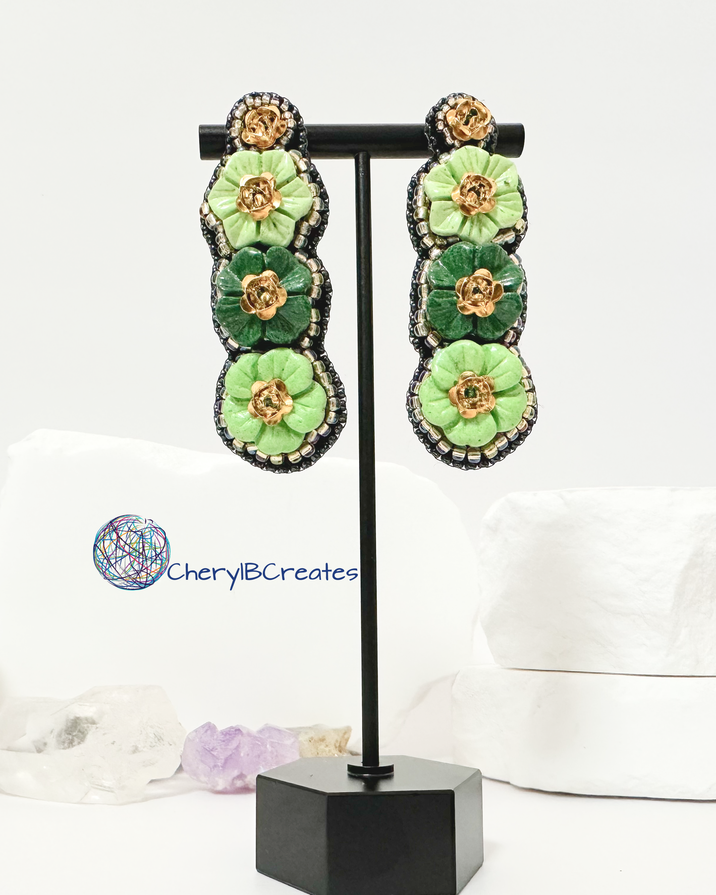 Three Carved Flower Earrings