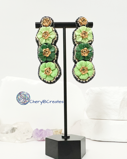Three Carved Flower Earrings