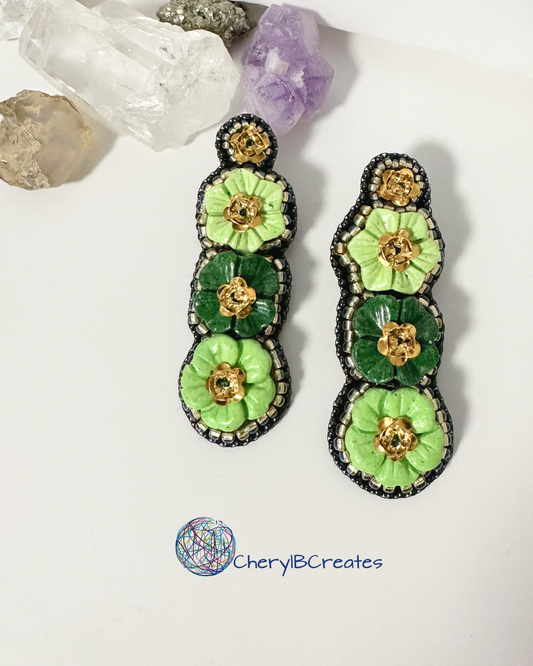 Three Carved Flower Earrings