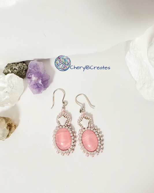 White Lily and Pink Glass Earrings