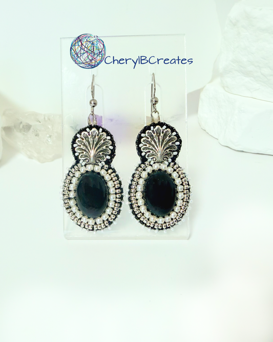 Black Onyx With Shell Top Earrings