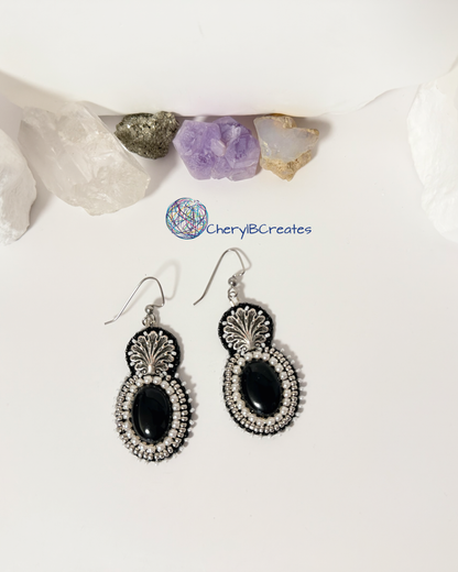 Black Onyx With Shell Top Earrings