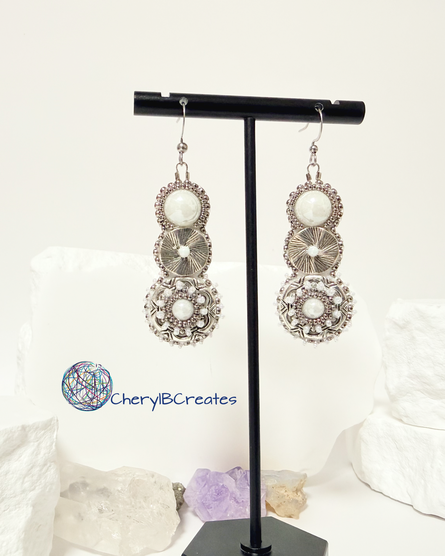 Three Tier White Pearl Earrings