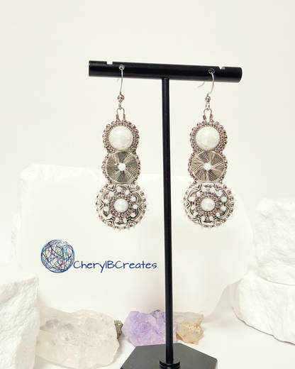 Three Tier White Pearl Earrings