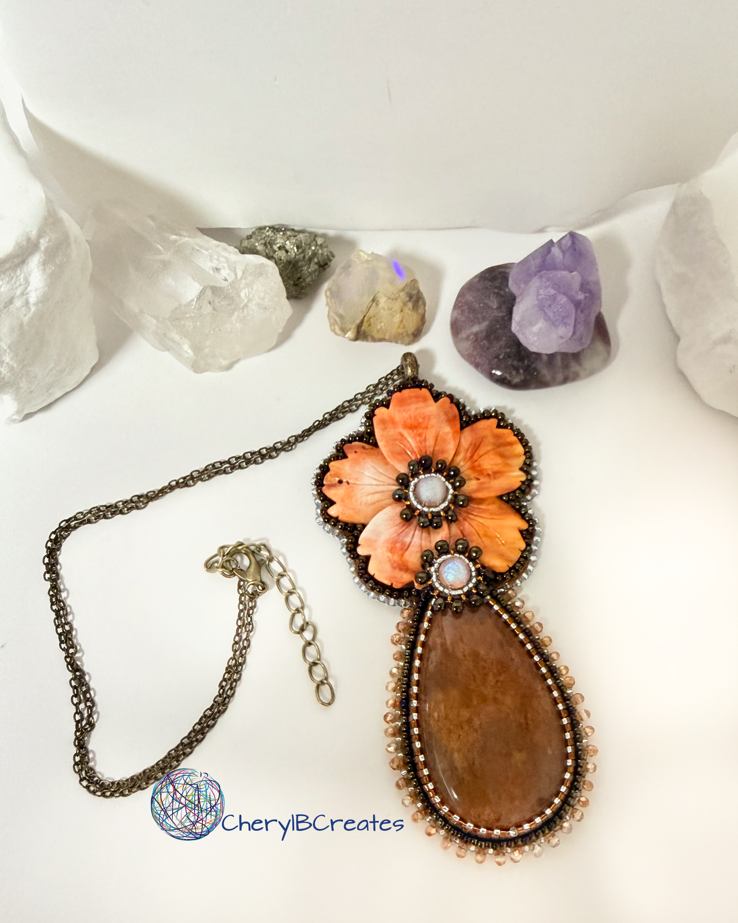 Spiny Oyster Flower Pendant Necklace