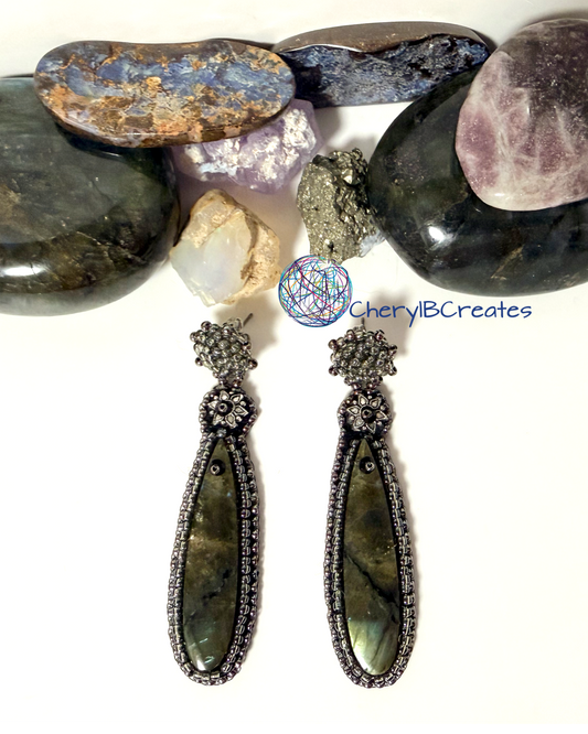 Labradorite Long Drop Earraings