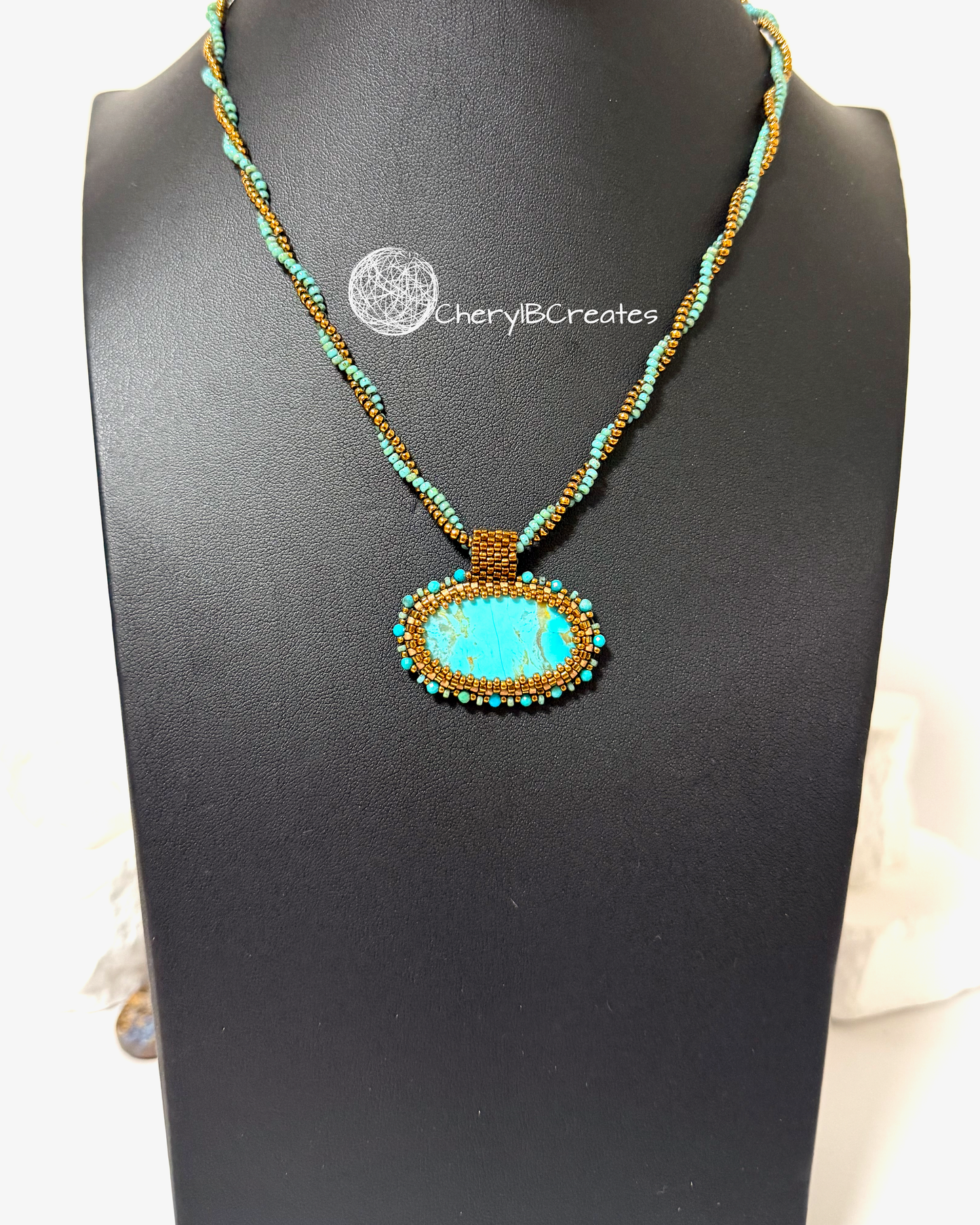 Bronze and Turquoise Dainty Artisan Pendant Necklace