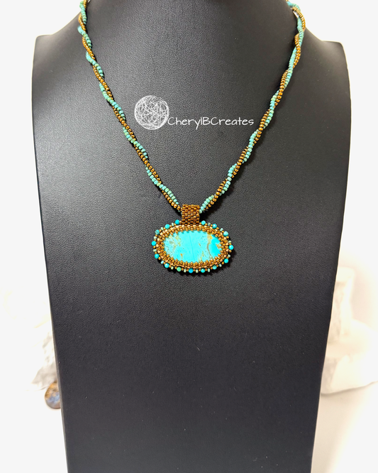 Bronze and Turquoise Dainty Artisan Pendant Necklace