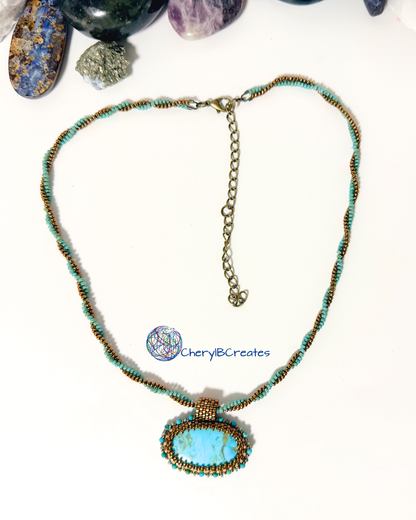 Bronze and Turquoise Dainty Artisan Pendant Necklace
